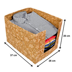 Heart Home Metallic Flower Printed Non-Woven Foldable Shirt Stacker Closet Organizer With Handles- Pack of 3 (Brown)-HS43HEARTH26440