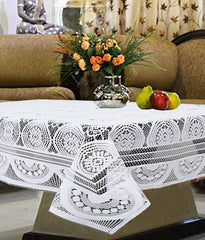 Kuber Industries Circle Design Cotton 4 Seater Center Table Cover - White - CTKTC22320