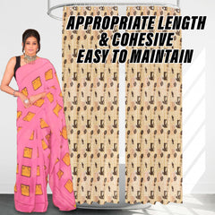Kuber Industries Shower Curtain | AC Curtain for Bathroom | Brown Flower Super Soft PVC AC Curtain for Door | Bathroom Shower Curtain with Hooks | 7 Feet | Cream