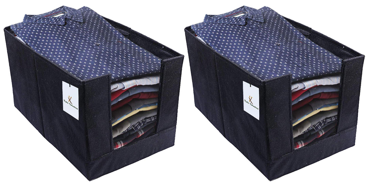 Kuber Industries 2 Piece Non Woven Shirt Stacker Wardrobe Organizer Set, Black-CTLTC31831