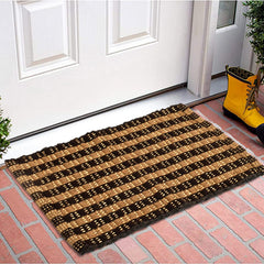 Heart Home Strips Design Multiuses Washable Cotton Door Mat, Bathmat, 23"x14" Pack of 2 (Brown)-50HH01113