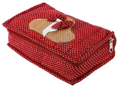 Kuber Industries Cotton Dot Printed Portable Jewellery Organizer with 6 Pockets -HS_38_KUBMART21229 (Maroon)