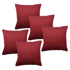 Kuber Industries Cushion Cover | Sofa Cushion Covers | Embossed Square Cushion Covers | Polyester Cushion Covers | Dot Print Couch Cushion Covers | Set of 5 | 16 Inch | Maroon