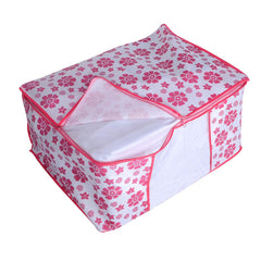 Kuber Industries Floral 3 Piece Non Woven Saree Cover Set, Pink