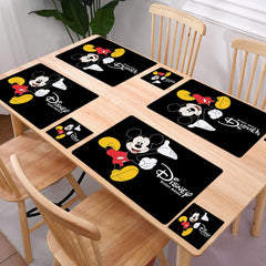 Heart Home Multiuses Mickey Mouse Print PVC Table Placemat with 6 Coasters for Kitchen, Dining Table Set of 6 (Black) 52HH4054