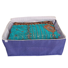 Heart Home Dot Printed Cotton Saree Cover, Clothes Organiser For Wardrobe, Storage Bag, Regular Clothes Storage Bag With Handle on Top(Blue)-HS_38_HEARTH20961
