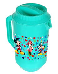 Kuber Industries Mickey & Friends Print Unbreakable Plastic Water Jug with Lid for Home, Kitchen, Office 2 Liter Pack of 2 (Green)