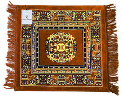 Heart Home 4 Pieces Velvet Prayer Mat/Aasan/Pooja Mat/Meditation Mat/Multipurpose Velvet Rug Mat 2 Ft X 2 Ft (Gold) CTHH05716