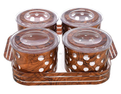 Kuber Industries Wooden Design Plastic Dry Fruits Nuts Snacks Storage Container Set with Serving Tray, Set of 5 (Brown), Standard