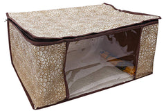 Heart Home Flower Design 3 Piece Non Woven Saree Cover, Large, Golden Brown - CTHH11979,Standard