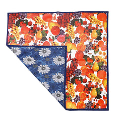Kuber Industries Reversible Food Mat/Bed Server|Floral Design & Water Proof PVC Material|Bedsheet Protector|Size 90 x 90 CM (Blue)