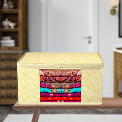 Heart Home Saree Cover | Zip Closure Saree Cover | Clothes Storage Bag | Wardrobe Organiser | Transparent Window Saree Cover | Carry-Design | 9 inch | Pack of 12 | Yellow