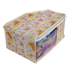 Kuber Industries Flower Design Non Woven 3 Piece Saree Cover/Cloth Wardrobe Organizer and 3 Pieces Blouse Cover Combo Set (Ivory & Red) -CTKTC038434