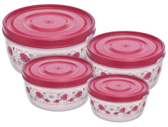 Kuber Industries Floral Print Plastic Multipurpose Transparent Air Tight Food Storage Kitchen Container Set (Set of 4, Pink)-KUBMART1234