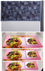 Kuber Industries Fruit Basket Design 3 Pieces PVC Fridge Mats and 3D Checkered Design 1 Piece Fridge Top Cover (Grey) - CTKTC39725, Standard