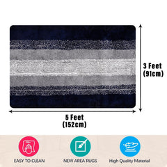 Heart Home Carpet | Shaggy Carpet for Living Room | Fluffy Carpet for Bedroom | Blue Patta Rainbow Carpet | Floor Carpet Rug | Non-Slip Bedside Rug | 3x5 Feet | Gray