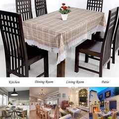 Kuber Industries Check Print PVC Dining Table Cover/Table Cloth for Home Decorative Luxurious 6 Seater, 60"x90" (Sand) 54KM4273
