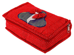 Kuber Industries Heart Home Cotton Multipurpose 7 Pocket Dot Printed Jewellery Storage Bag Pouch/Travel Kit Organizer (Red)-Pack of 2-KUBMART15437