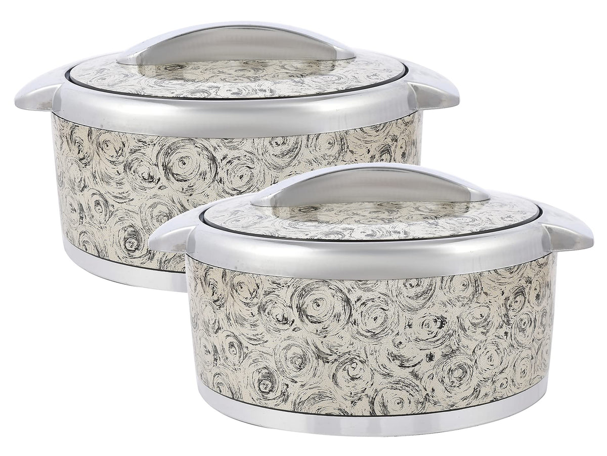 Kuber Industries Designer Inner Steel Casserole with Lid, 2000ml- Pack of 2 (Brown)-HS42KUBMART25019