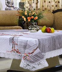 Kuber Industries Floral Checkered Design PVC 4 Seater Center Table Cover (Grey) -CTKTC30293