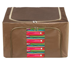 Kuber Industries Steel Frame Living Box/Organizer For Clothing|Blankets, Bedding With Clear Window|Carry Handles for Bedding Clothes 24Ltr. (Brown)