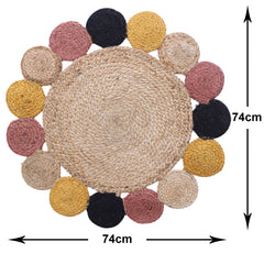 Kuber Industries Hand Woven Carpet Rugs|Natural Solid Braided Jute Door mat|Multicolor Circle Border for Bedroom,Living Room,Dining Room,Yoga,74x74 cm,(Brown)