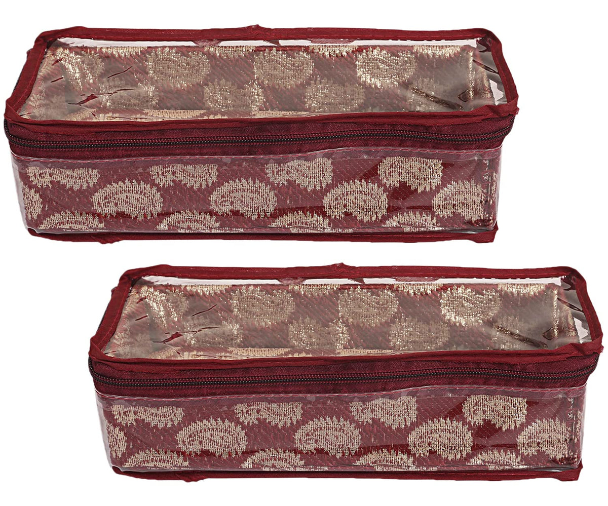 Heart Home Multipurpose Feather Design Laminated 1 Rod Bangle Box/Organizer/Case With Tranasparent Top - Pack of 2 (Maroon)-47HH0195