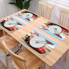 Heart Home Multiuses Car Print PVC Table Placemat with 6 Coasters for Kitchen, Dining Table Set of 6 (Beige) 52HH4060