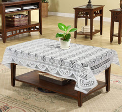 Kuber Industries Circle Printed Home Decorative Luxurious 4 Seater Cotton Center Table Cover/Table Cloth, 40"x60" (White)-44KM06