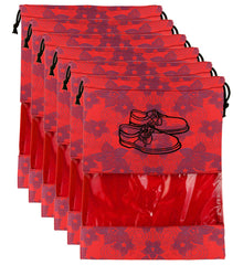 Heart Home Metalic Floral Design 6 Piece Non Woven Travel Shoe Cover, String Bag Organizer, Red HEART5231