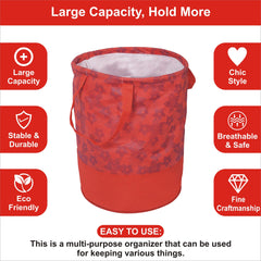 Homestic Non-Woven Round Laundry Basket For clothes|Foldable Toy Storage Organizer|Reinforced Handle With Sturdy Base|Capicity 45 Ltr (Red)