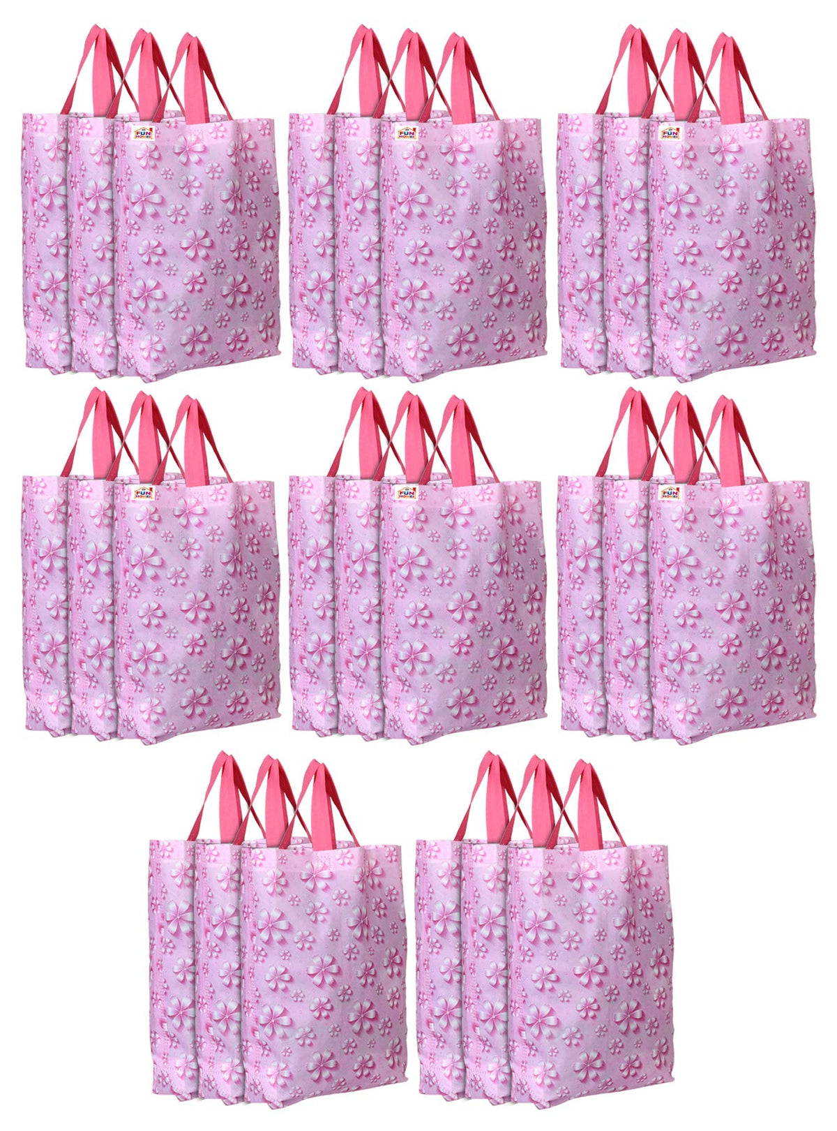 Fun Homes Non Woven Gift Bag Tote/Carry Bags With Handles Party Favor Pack of 24- Flower(Pink)
