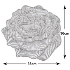 Heart Home Rose Design Soft Leather Table Mats, Dining Table Mats, Set of 4 (Silver)-50HH01297