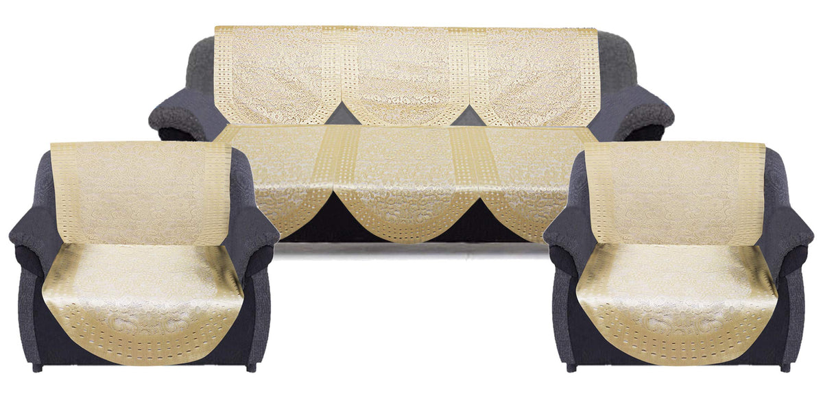 Kuber Industries Cotton Floral Flower Design Shining Cotton 6 Pieces 5 Seater Sofa Cover Set - CTKTC34056 (Gold, Standard)