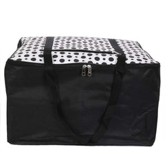 Kuber Industries Canvas Polka Dots Design Moisture Proof Underbed Storage Bag with Zipper Closure and Handle (Jumbo, Black & White)