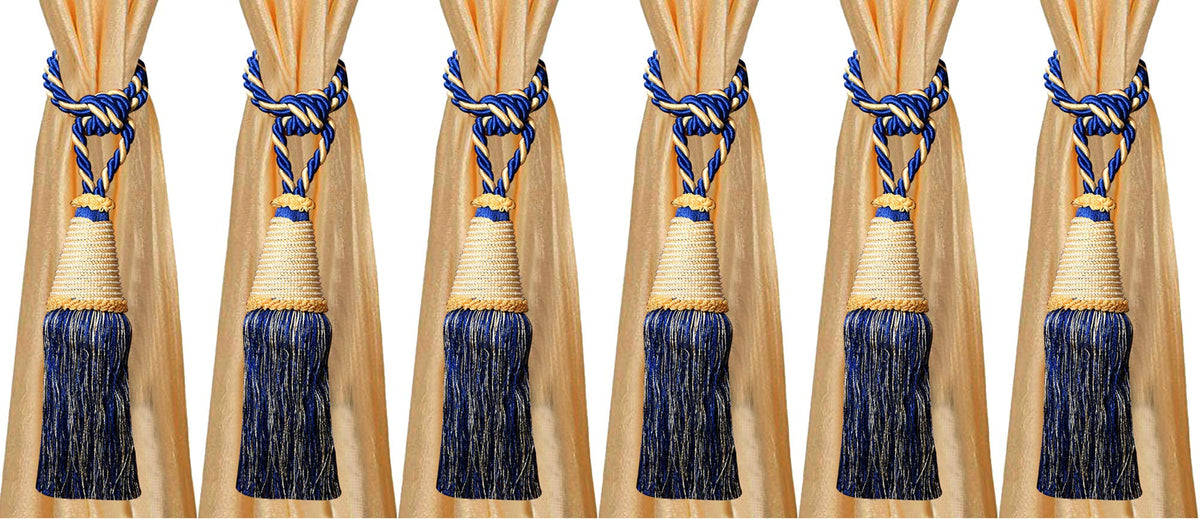 Kuber Industries Beads Beautiful Design Polyester 6 Pieces Curtain Tie Back Tassel Set (Royal Blue) CTKTC33576