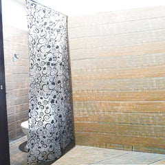 Heart Home PVC Waterproof Spiral Print Shower Curtain for Bathroom with 8 Ring,7 Feet (Black)