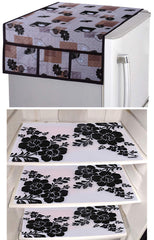 Kuber Industries Flower Design 3 Pieces PVC Fridge Mats and Flower Design 1 Piece Fridge Top Cover (Brown) - CTKTC039777
