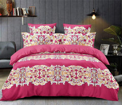 Kuber Industries Floral Design Glace Cotton Double Bedsheet with 2 Pillow Covers (Pink & Cream)-CTKTC033168