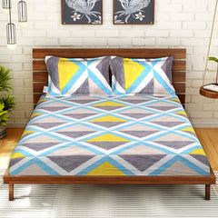 Heart Home Glace Cotton Triangle Design Double Bedsheet with 2 Pillow Covers,90x100,(Multicolor)