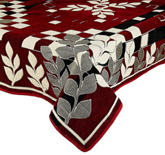 Kuber Industries Leaf Printed Velvet 4 Seater Center Table Cover,40"x60" (Maroon)-44KM0107