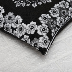 Heart Home Cushion Cover | Sofa Cushion Covers | Embossed Square Cushion Covers | Jute Cushion Covers | Flower Print Couch Cushion Covers | Set of 5 | 16 Inch | Black