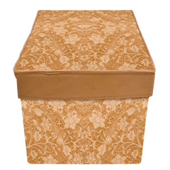 Heart Home Metallic Print Non Woven Fabric Foldable Shirt Cover Foldable Large Size Cloth Storage Box Toy, Books Wardrobe Organiser Box with Lid, Extra Large (Beige) HEART5056