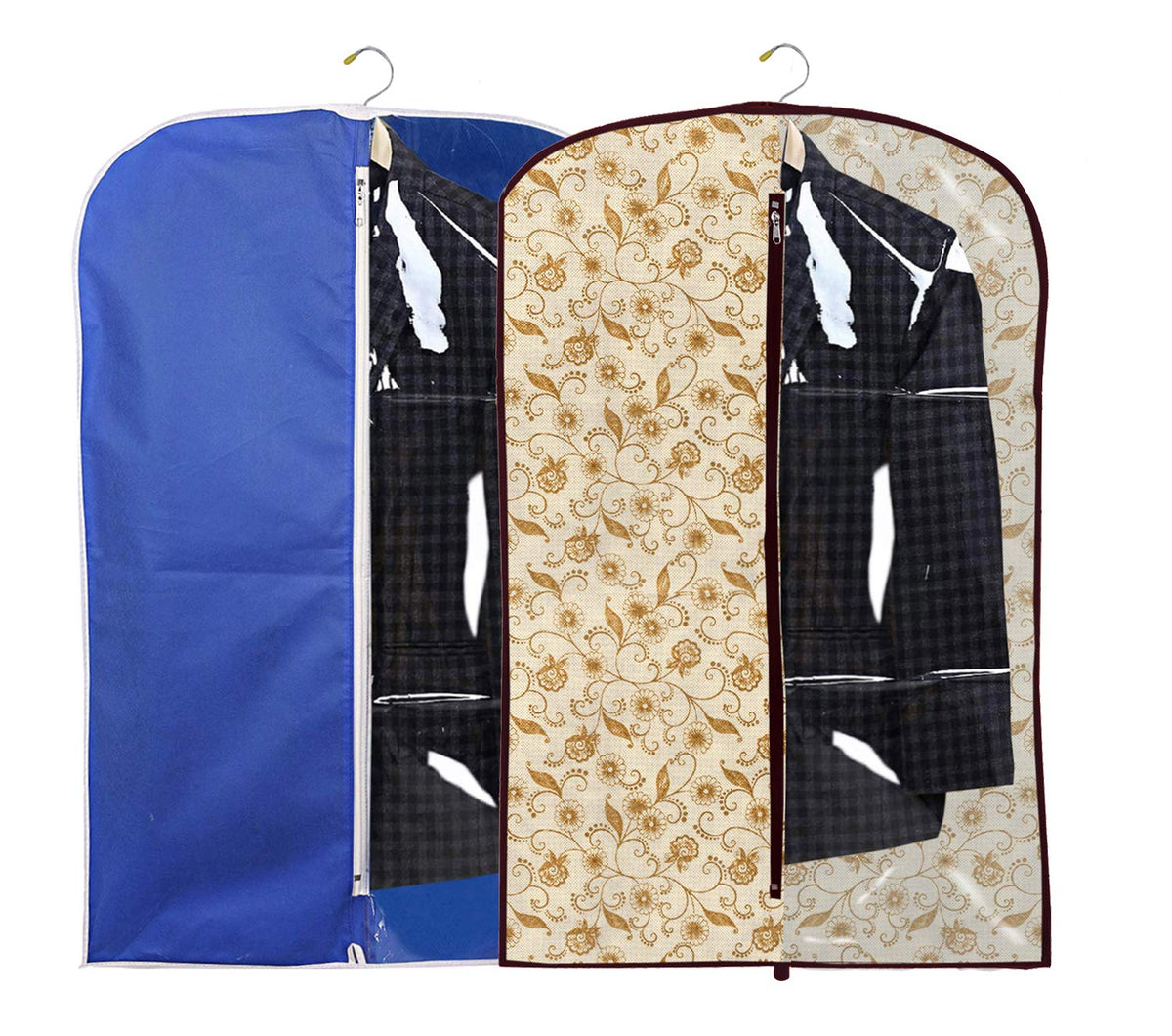 Heart Home 2 Pieces Half Transparent Non Woven Men's Coat Blazer Suit Cover (Brown & Royal Blue) - CTHH023349