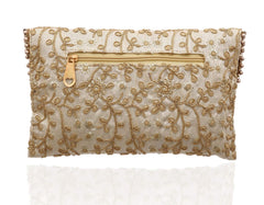 Kuber Industries Polyester Handcrafted Embroidered Women Clutch Women Handbag, Gold (CTKTC4329)