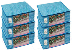 Kuber Industries Polka Dots 6 Piece Hathkadi Print Cotton Saree Cover, Blue