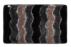 Heart Home Wave Design Velvet Doormat, Pack of 2 (Black & Grey)