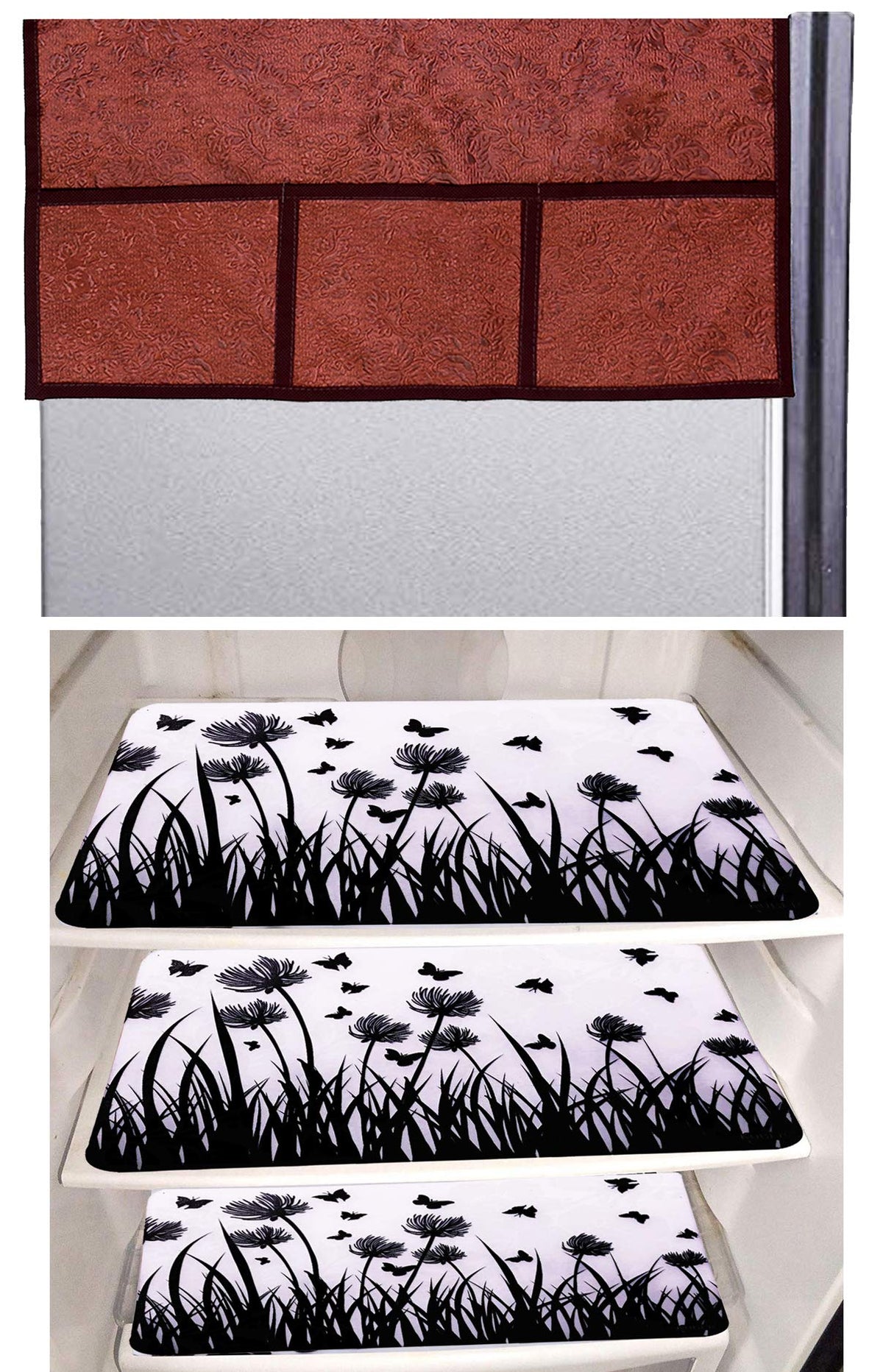 Kuber Industries Jungle Design 3 Pieces PVC Fridge Mats and 1 Piece Fridge Top Cover (Maroon) - CTKTC039638