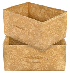 Heart Home Metallic Flower Printed Non-Woven Rectangular Flodable Cloth Storage Box/Drawer- Pack of 2 (Brown)-HS43HEARTH26322