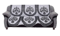 Kuber Industries Flower Pot Design Cotton 6 Pieces 5 Seater Sofa Cover (Grey and Brown)-CTKTC014427